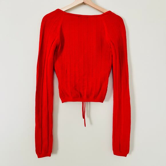 NWOT Revolve h:ours Cora Women's Blouse Top Shirt Cutout Bright Red Large Tie - Picture 6 of 8